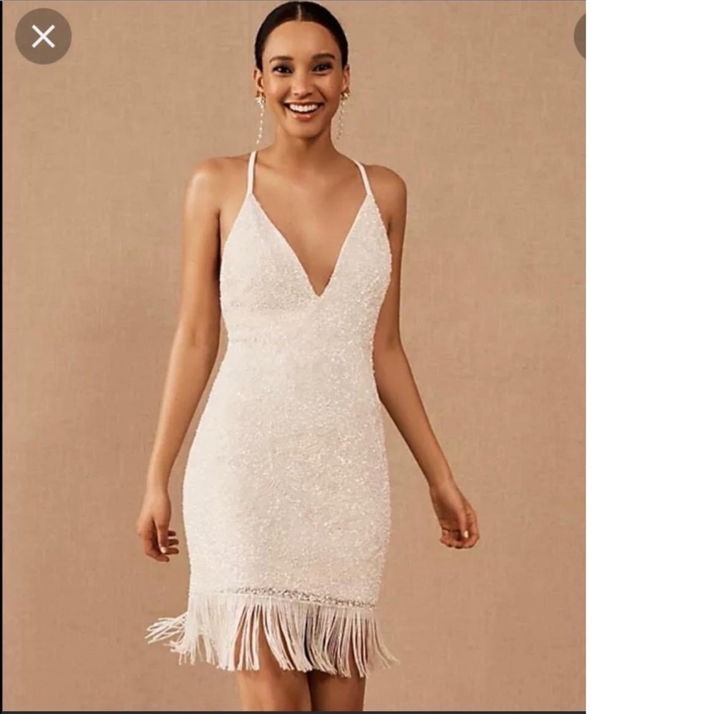 BHLDN Namika Dress, Size 2- Anthropologie Beaded White Fringe Dress, Wedding